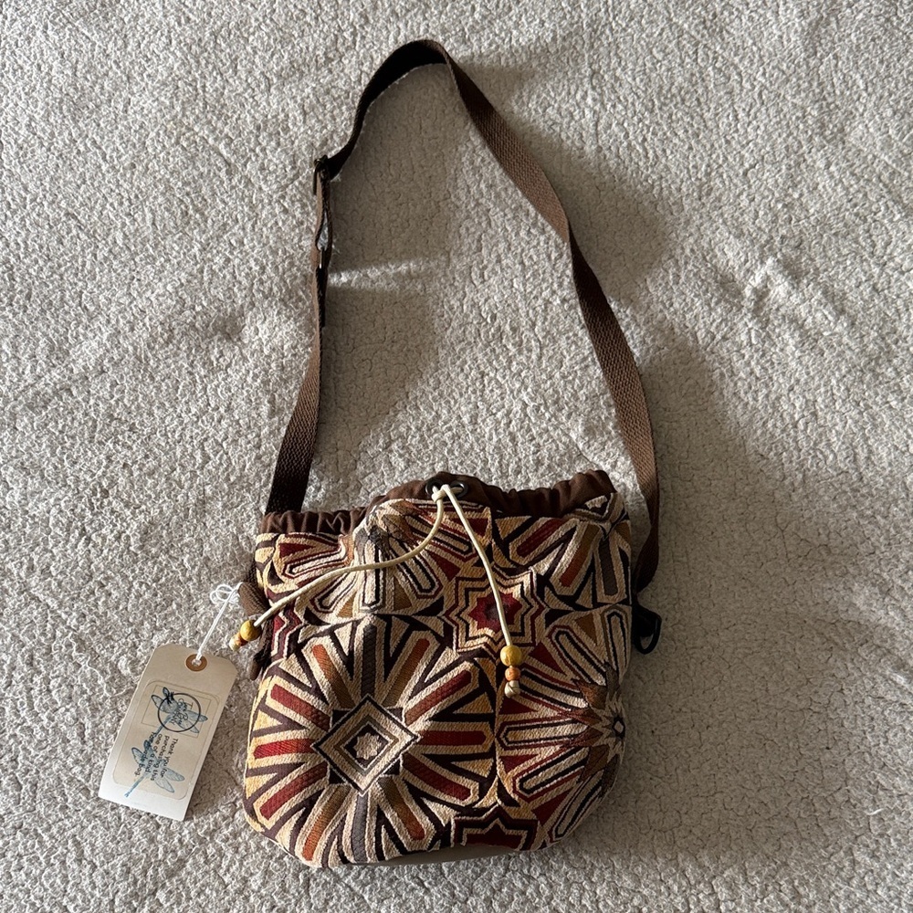 Handmade bohemian Geometric Patterned Crossbody Bag - Brown and Red
